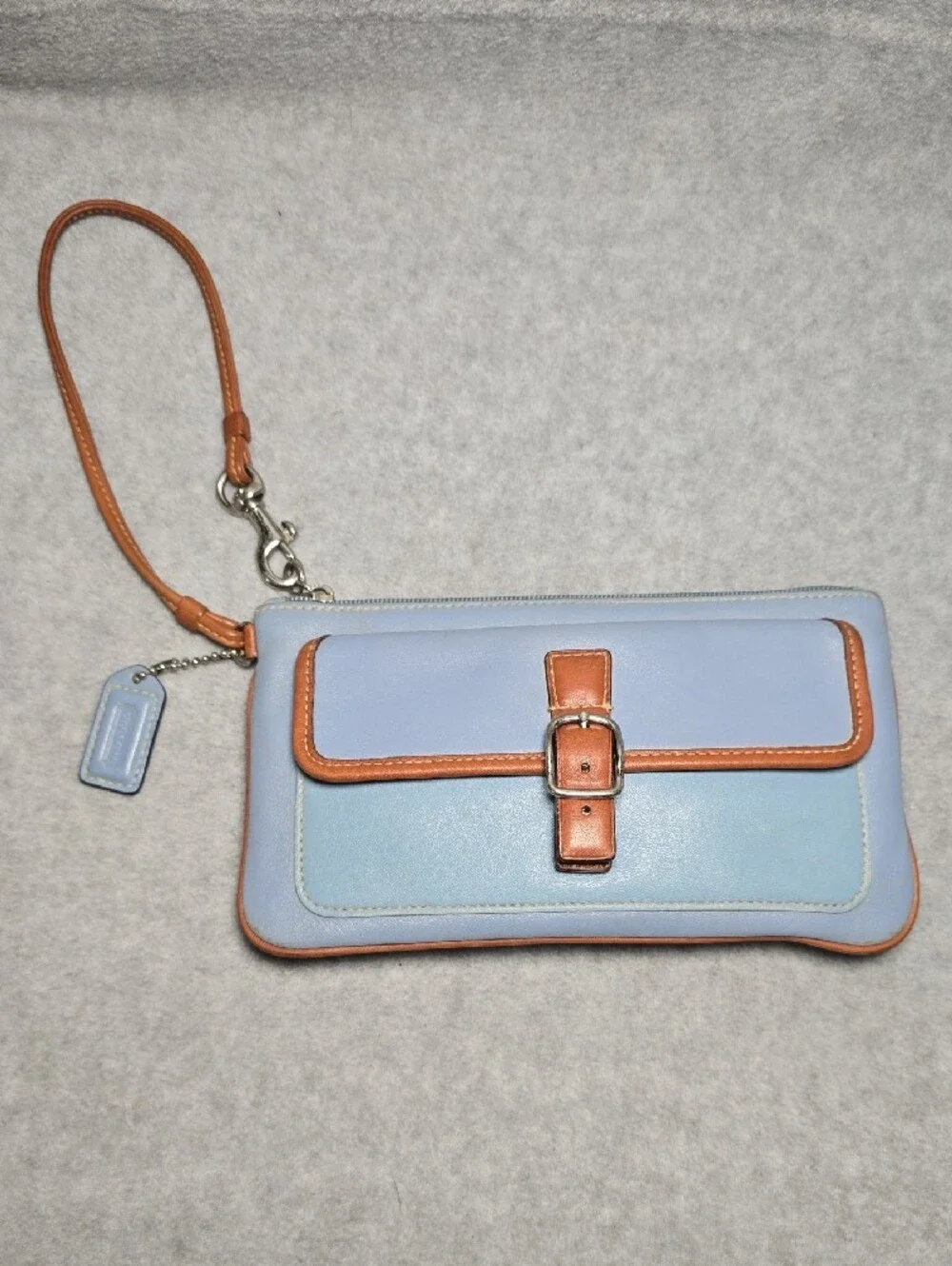 Coach Vintage Hamptons Light Blue and Tan Leather Wristlet
